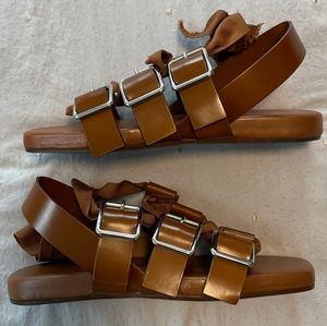 Jil Sander leather gladiator sandal in antique whiskey camel Sz 37 or US 7